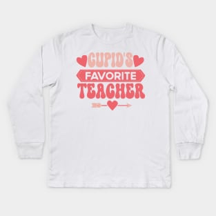 Cupid's Favorite Teacher, Funny Valentine Teacher Gift Kids Long Sleeve T-Shirt